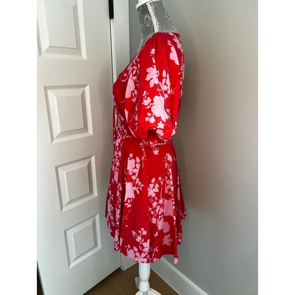 VICI Emaline Babydoll Puff Sleeve Pink Floral Mini Dress Size Medium M EUC!